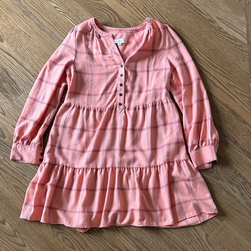 LOFT NWOT Pink Plaid Flannel Dress Size S